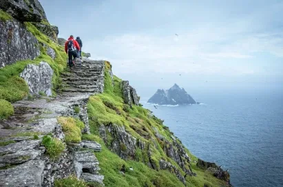 View of hikers on Skellig